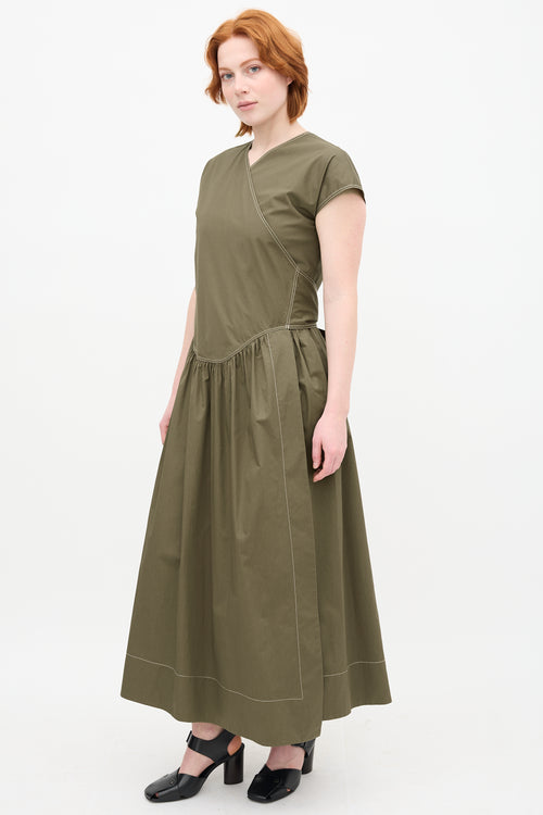 Tory Burch Green Gathered Wrap Dress