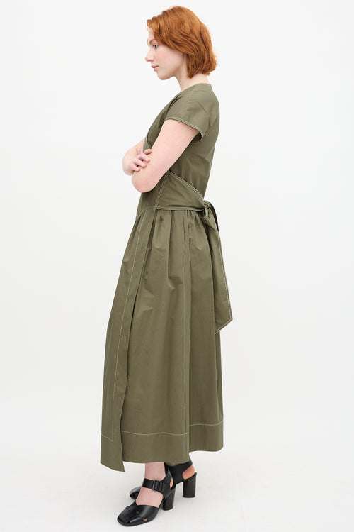 Tory Burch Green Gathered Wrap Dress