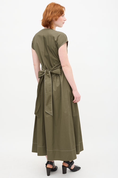 Tory Burch Green Gathered Wrap Dress