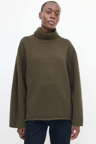 Toteme Green Wool 
Cashmere Turtleneck Sweater