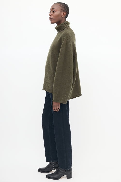 Toteme Green Wool 
Cashmere Turtleneck Sweater