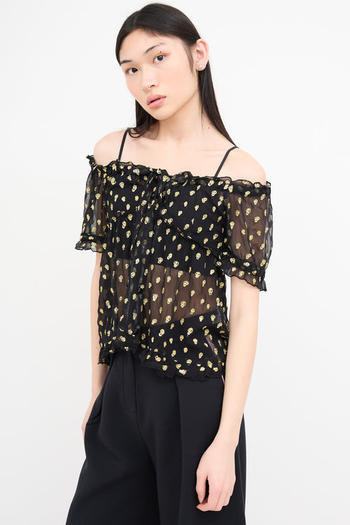 Tsumori Chisato Black 
Gold Skill Embroidered Skull Blouse