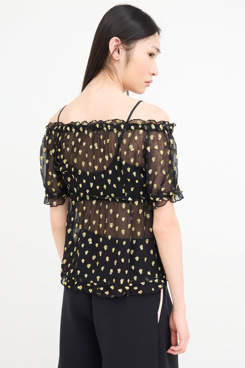 Tsumori Chisato Black 
Gold Skill Embroidered Skull Blouse