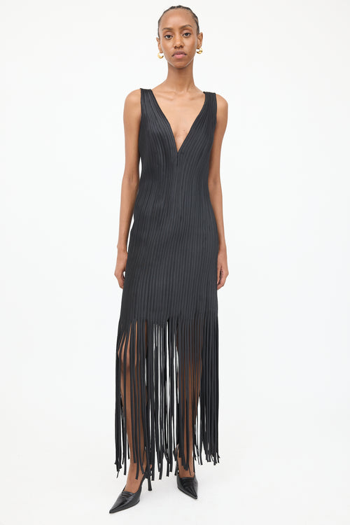 VSP Archive Black Ribbed 
Fringed Fitted Dress