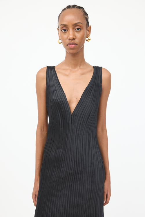 VSP Archive Black Ribbed 
Fringed Fitted Dress