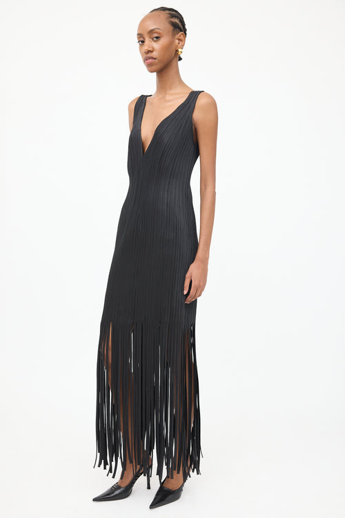 VSP Archive Black Ribbed 
Fringed Fitted Dress