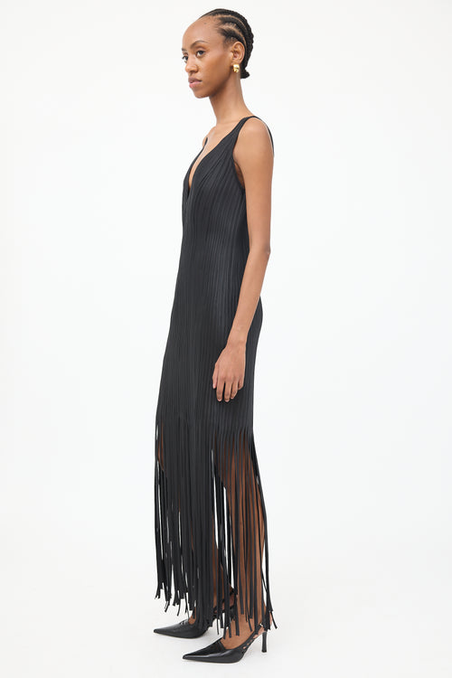 VSP Archive Black Ribbed 
Fringed Fitted Dress