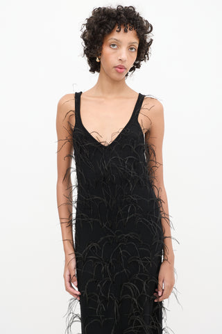 Tanya Taylor Black Wool Knit Nati Feathered Dress