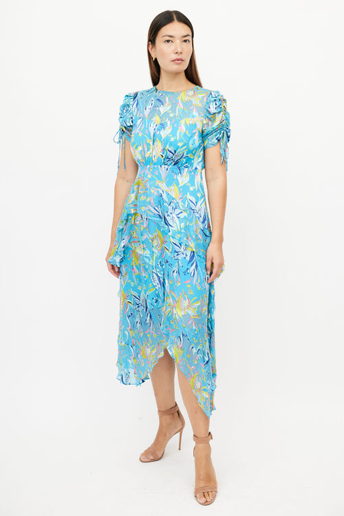 Tanya Taylor Blue 
Multicolour Silk Dress