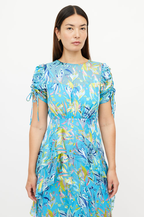 Tanya Taylor Blue 
Multicolour Silk Dress