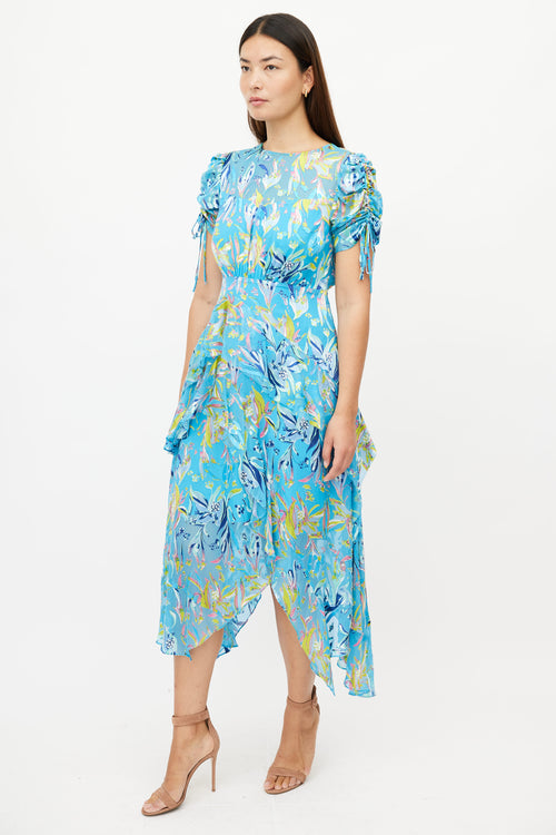 Tanya Taylor Blue 
Multicolour Silk Dress