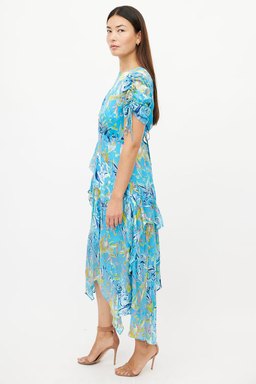 Tanya Taylor Blue 
Multicolour Silk Dress