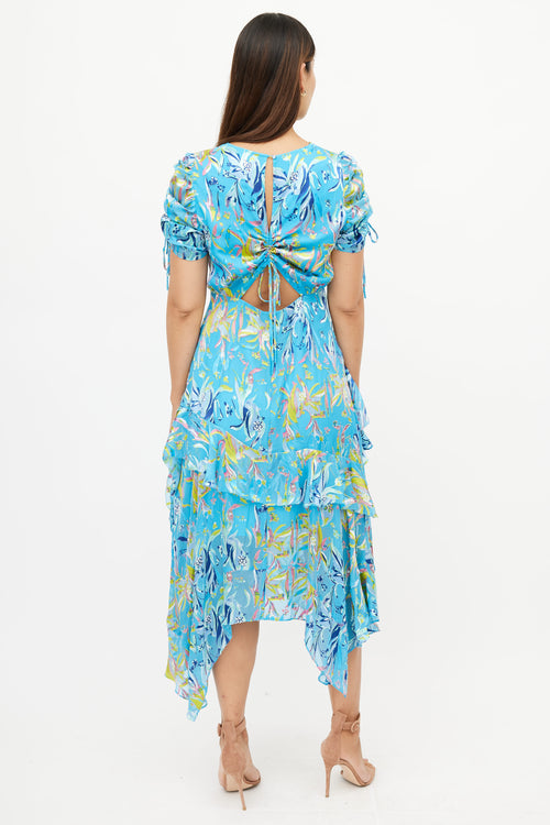 Tanya Taylor Blue 
Multicolour Silk Dress