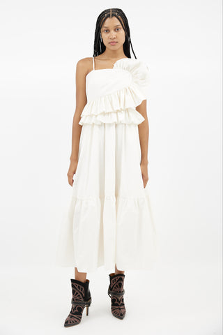 Tanya Taylor Cream Delphine Ruffle Dress