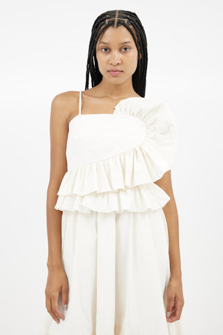 Tanya Taylor Cream Delphine Ruffle Dress