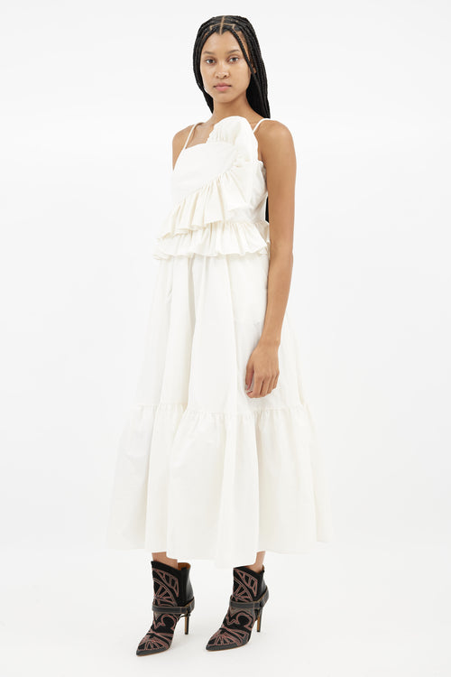 Tanya Taylor Cream Delphine Ruffle Dress