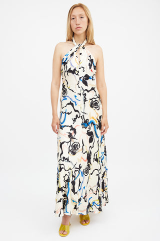 Tanya Taylor Cream 
Multi Printed Maya Open Back Dress