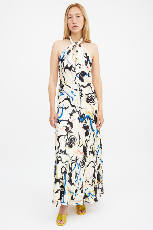 Tanya Taylor Cream 
Multi Printed Maya Open Back Dress