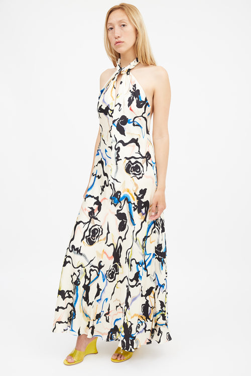 Tanya Taylor Cream 
Multi Printed Maya Open Back Dress