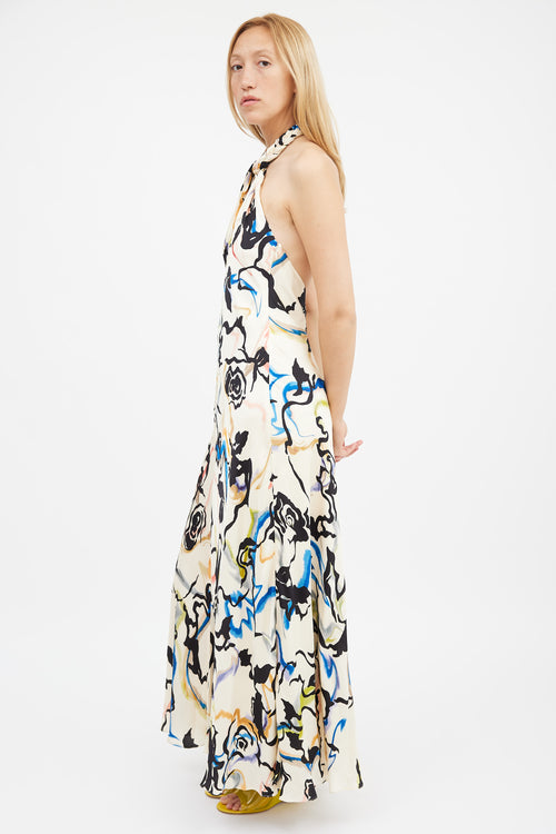 Tanya Taylor Cream 
Multi Printed Maya Open Back Dress