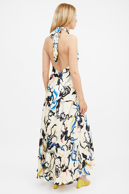 Tanya Taylor Cream 
Multi Printed Maya Open Back Dress