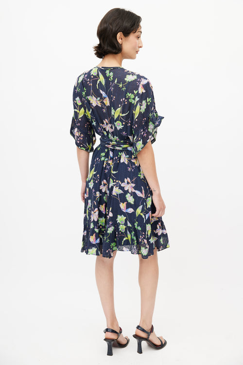 Tanya Taylor Navy 
Multicolour Silk Floral Wrap Dress