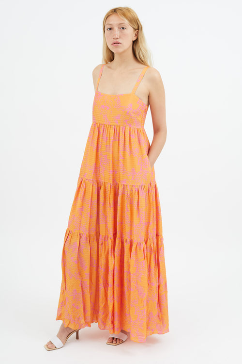 Tanya Taylor Orange 
Pink Floral Dani Dress