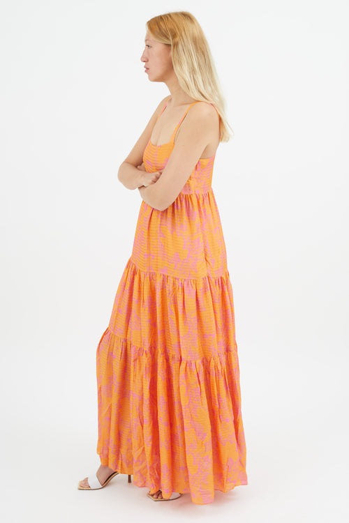 Tanya Taylor Orange 
Pink Floral Dani Dress