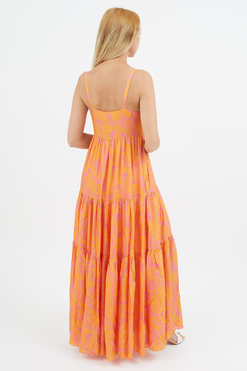 Tanya Taylor Orange 
Pink Floral Dani Dress