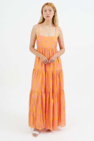 Tanya Taylor Orange 
Pink Floral Dani Dress