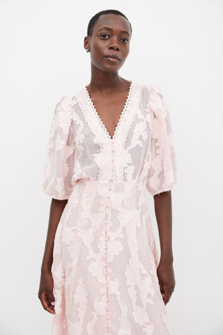 Tanya Taylor Pink Floral Jacquard Ariela Midi Dress