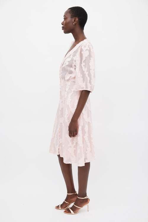 Tanya Taylor Pink Floral Jacquard Ariela Midi Dress