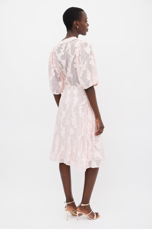 Tanya Taylor Pink Floral Jacquard Ariela Midi Dress