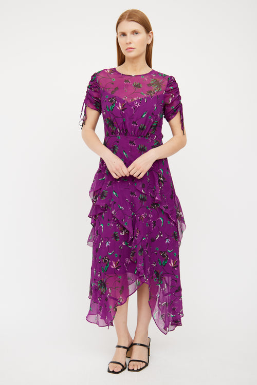 Purple Floral Silk Maxi Dress Tanya Taylor