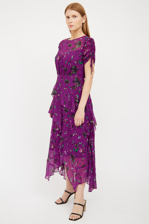 Purple Floral Silk Maxi Dress Tanya Taylor