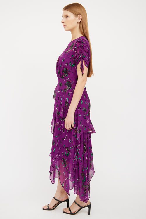 Purple Floral Silk Maxi Dress Tanya Taylor