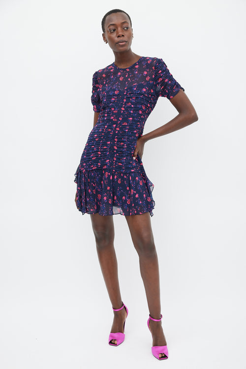 Tanya Taylor Purple 
Fuchsia Silk Falling Floral Carti Dress