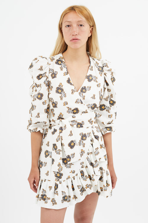 Tanya Taylor White 
Black Floral Wrap Dress