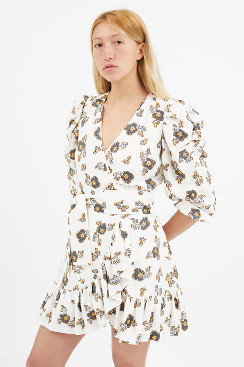 Tanya Taylor White 
Black Floral Wrap Dress