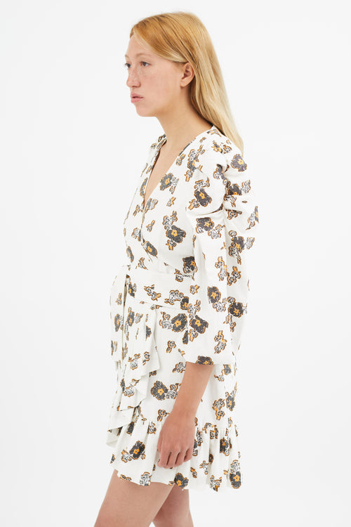 Tanya Taylor White 
Black Floral Wrap Dress