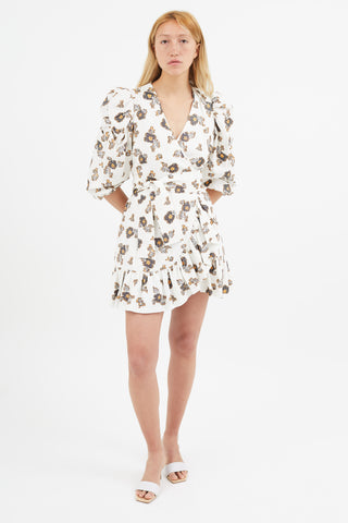 Tanya Taylor White 
Black Floral Wrap Dress