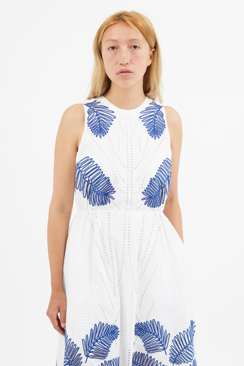 Tanya Taylor White 
Blue Eyelet Lace Dress