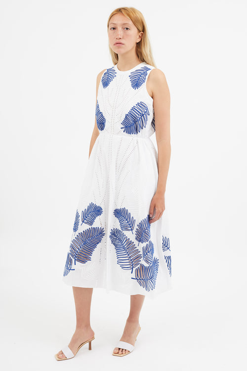 Tanya Taylor White 
Blue Eyelet Lace Dress