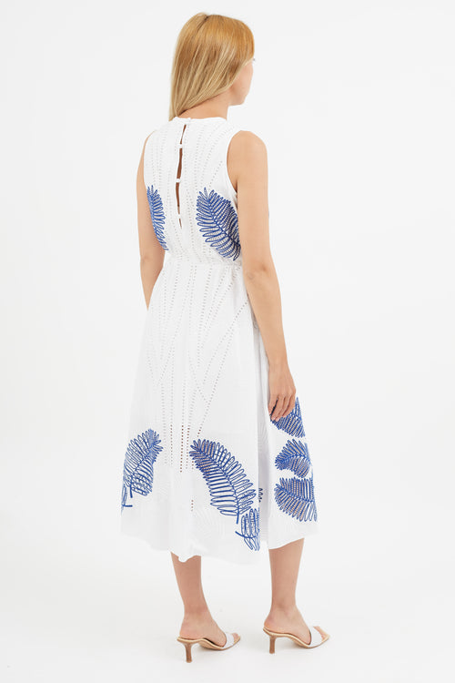 Tanya Taylor White 
Blue Eyelet Lace Dress