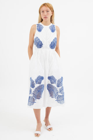 Tanya Taylor White 
Blue Eyelet Lace Dress