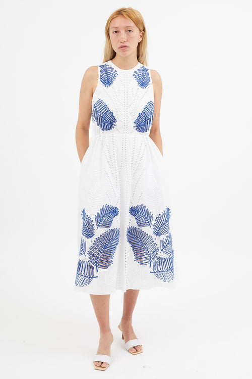 Tanya Taylor White 
Blue Eyelet Lace Dress