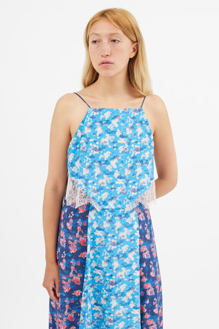 Tanya Taylor Blue 
Multi Silk Floral Dress