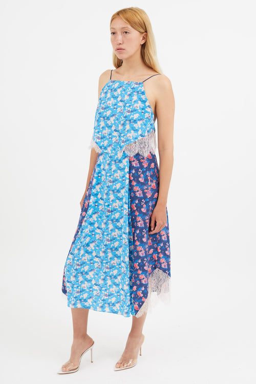 Tanya Taylor Blue 
Multi Silk Floral Dress