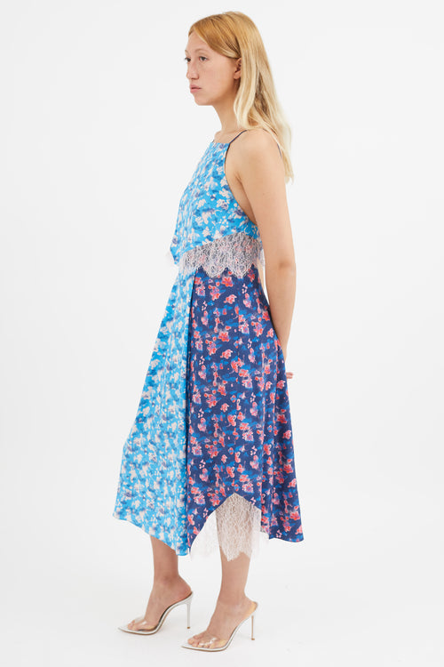 Tanya Taylor Blue 
Multi Silk Floral Dress