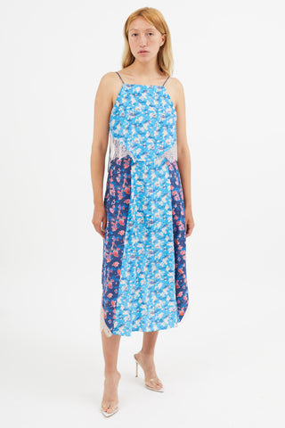 Tanya Taylor Blue 
Multi Silk Floral Dress